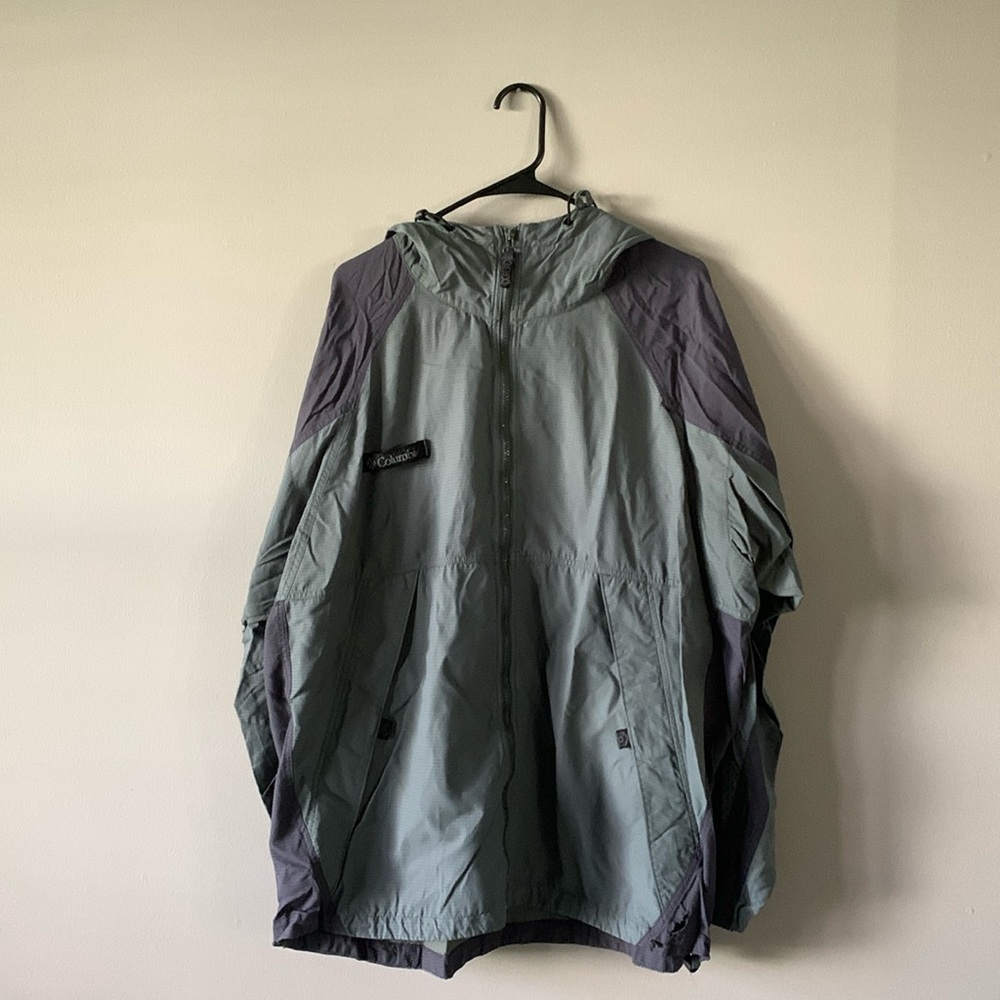 Columbia Sage Green and Charcoal Hooded Shell Jacket